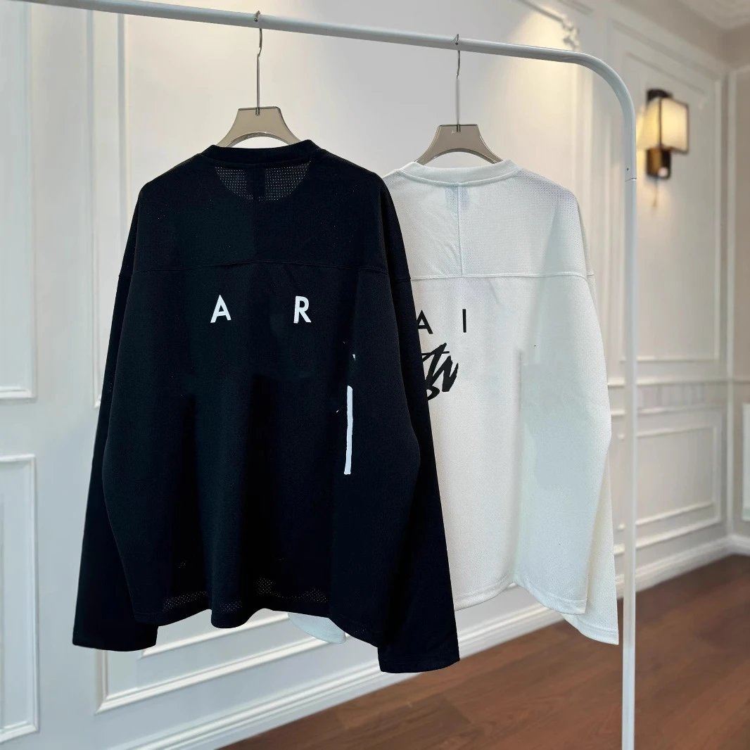 Logo Embroidered Long Sleeve Mesh Top