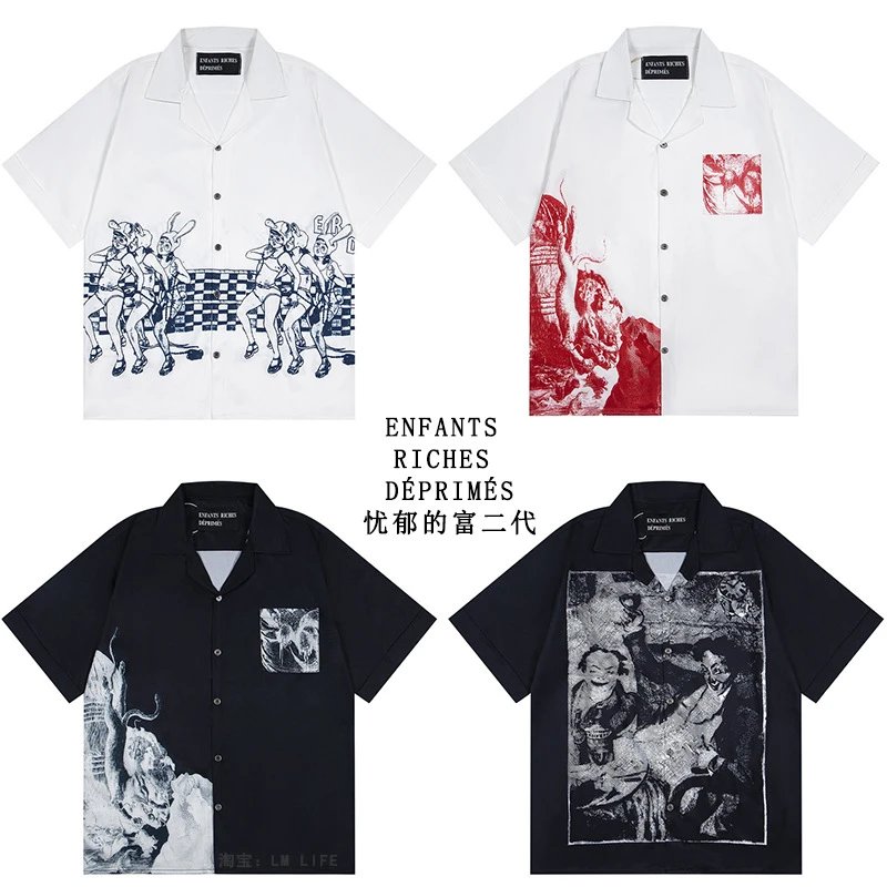 ENFANTS RICHES DÉPRIMÉS Graphic Print Short-Sleeve Button-Up Shirts - 004646