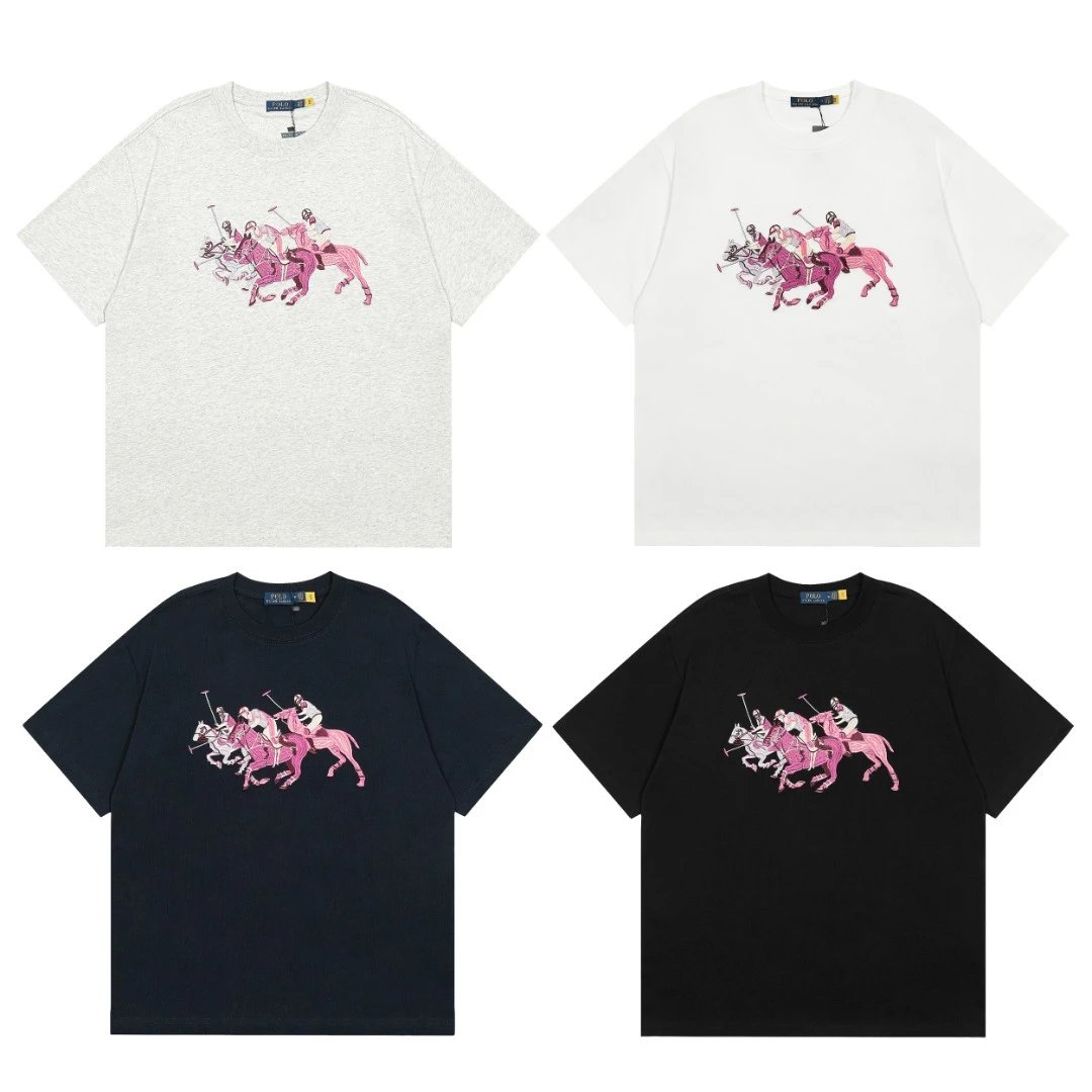 Embroidered logo casual loose fitting men's and women's short sleeved T-shirt