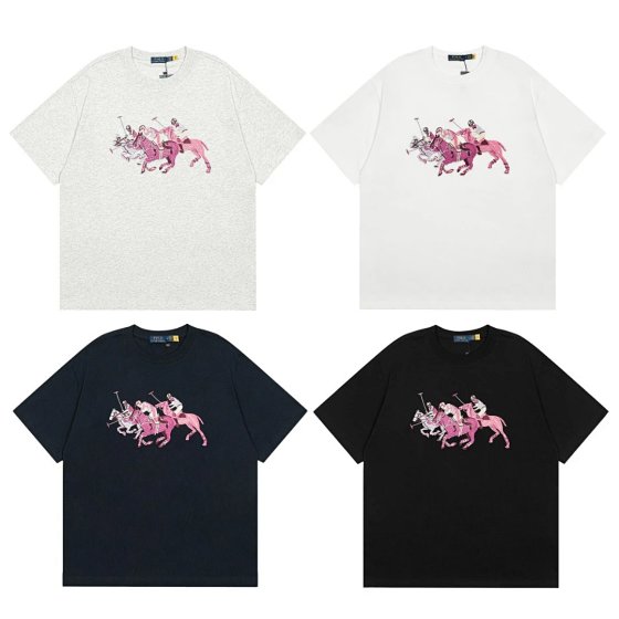 Embroidered logo casual loose fitting men's and women's short sleeved T-shirt