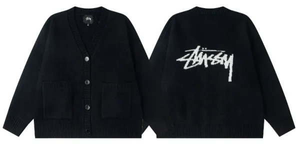 Stüssy Logo Knit Cardigan Black - 1