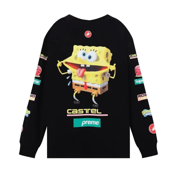 Castel x Supreme x SpongeBob SquarePants Graphic Long-Sleeve T-Shirt Black - 1