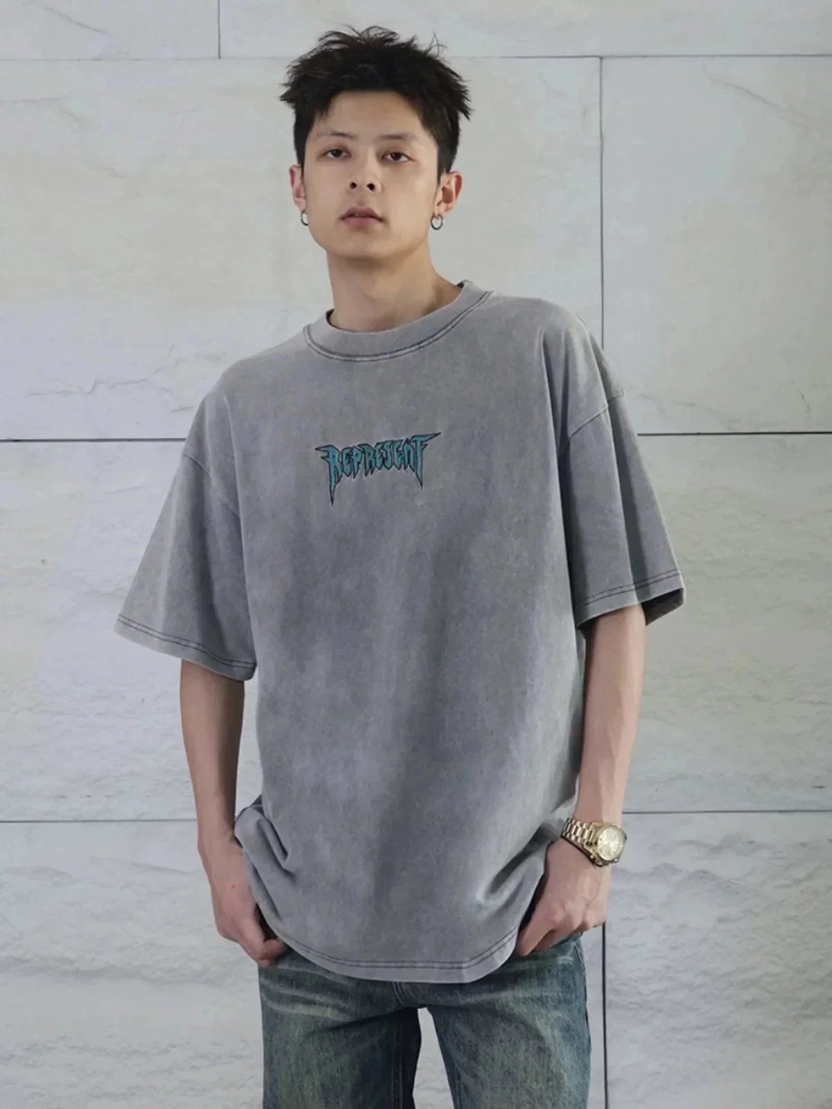 Represent Logo Embroidered T-Shirt