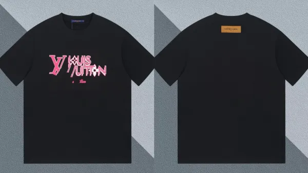 Louis Vuitton x Virgil Abloh Pink Logo Black T-Shirt - 1