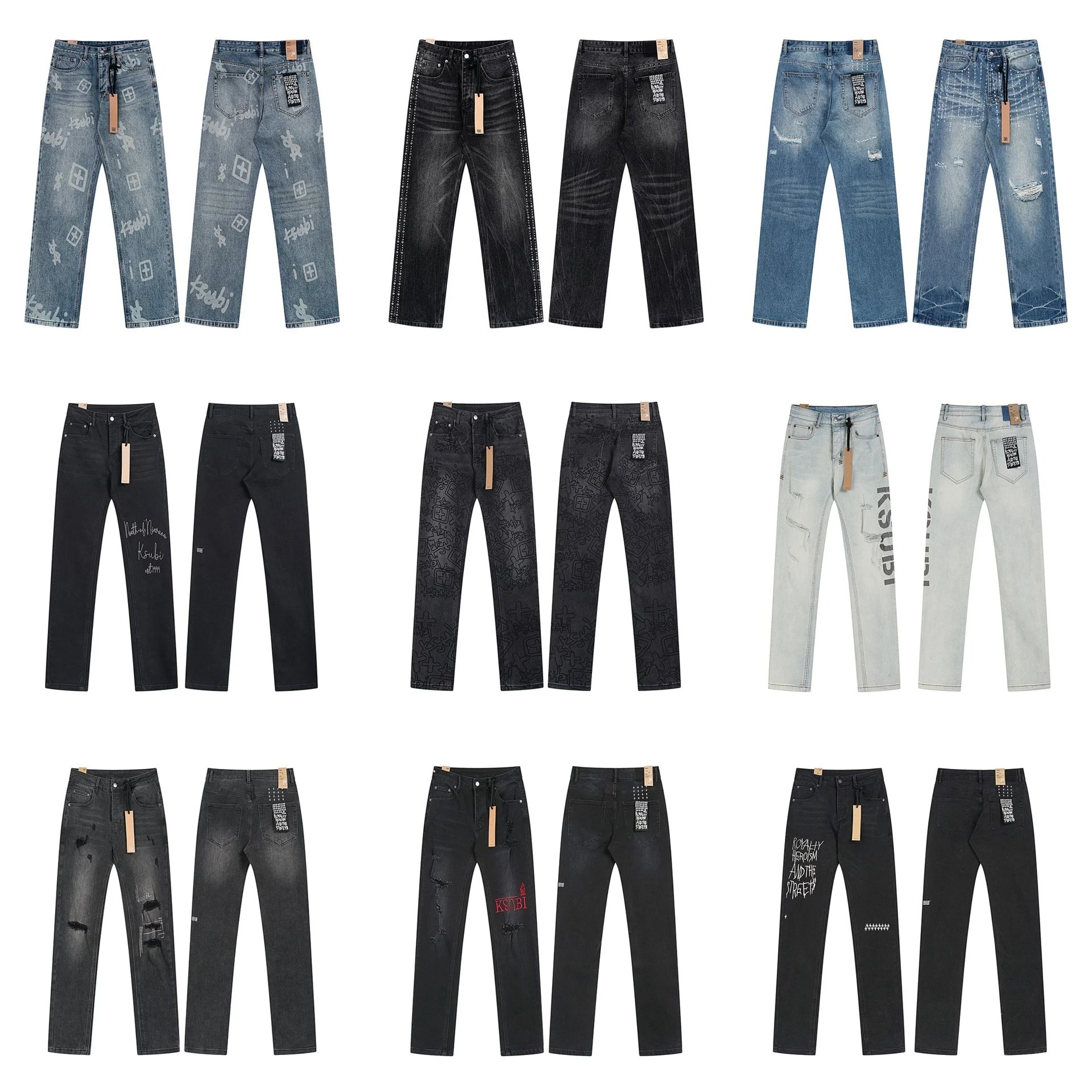 Vintage High Street Distressed Patchwork Edgy Straight Leg Men's Jeans