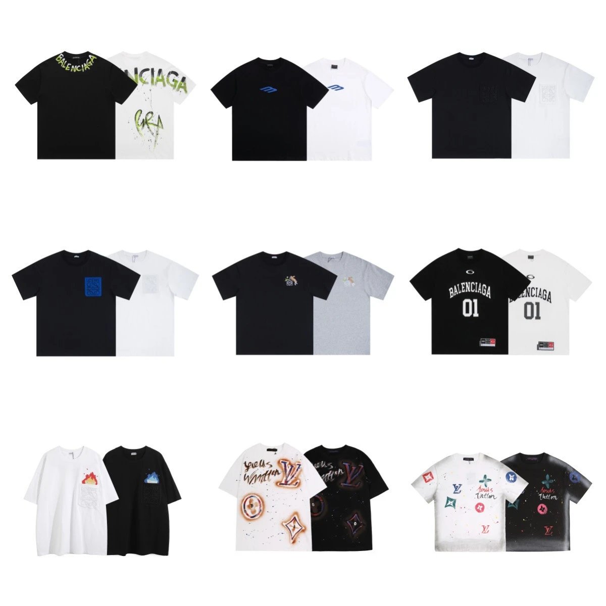 Balenciaga Logo Print White Black Gray Purple Beige Casual T-Shirt