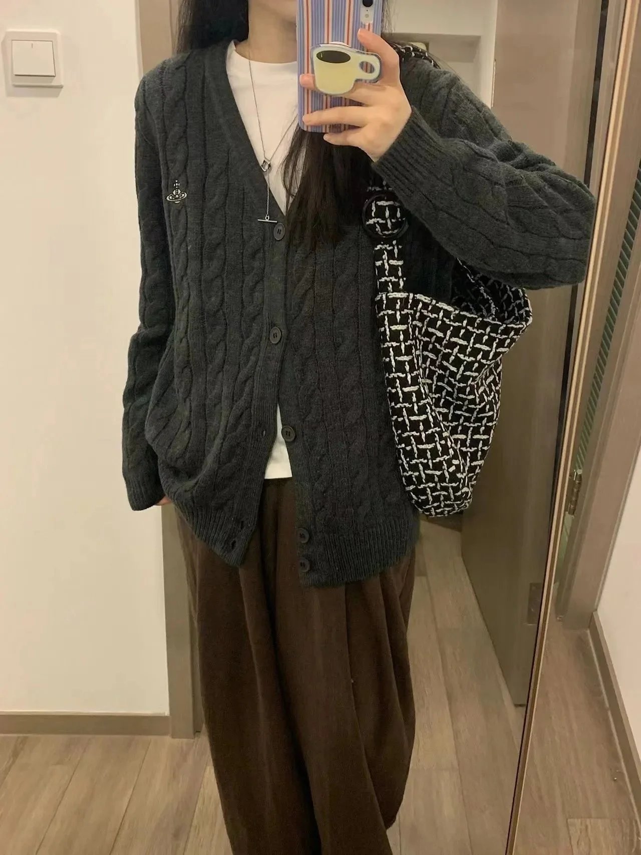 YUNSHU V-Neck Cable Knit Cardigan photo 6