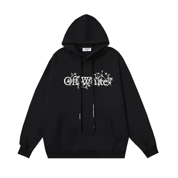 Off-White Floral Logo Hoodie Black - 1