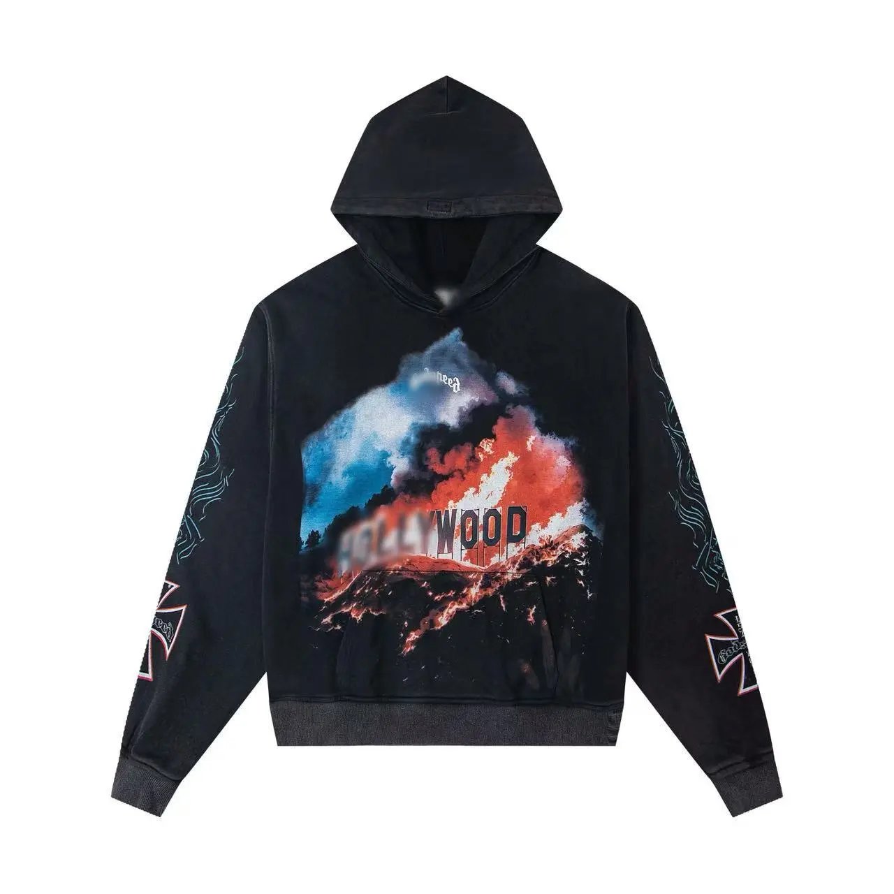 Washed Distressed Print Zip Hoodie photo 2
