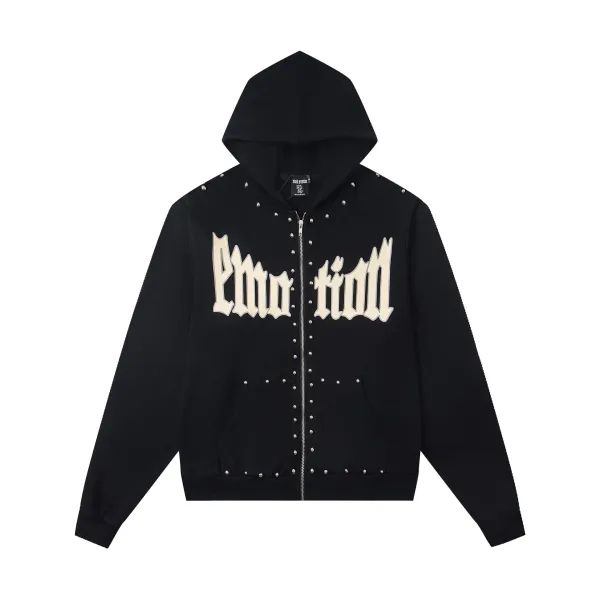 MIND ZOMBIE Emotion Studded Hoodie Black - 1