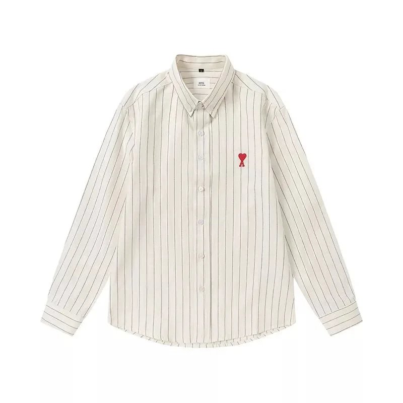 Ami Heart Logo Embroidered Striped Long Sleeve Shirt photo 2