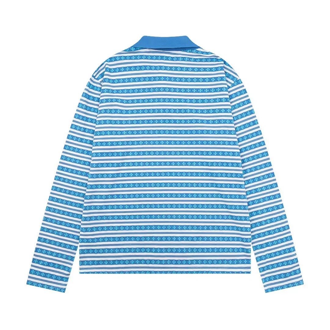 Stone Island Long Sleeve Polo Blue Striped Pattern Polo - 10