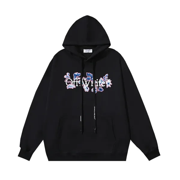 Off-White Floral Embroidered Hoodie Black - 1