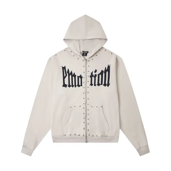 Mish Studios Emotion Studded Hoodie Beige - 1