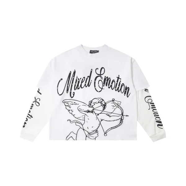 Mixed Emotion x Revolution Cupid Pearl-Embellished Cropped Long-Sleeve T-Shirt White - 1