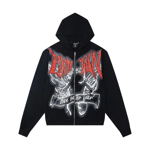 Mishka x Endless Pain Love Over Fear Studded Graphic Zip-Up Hoodie Black - 1