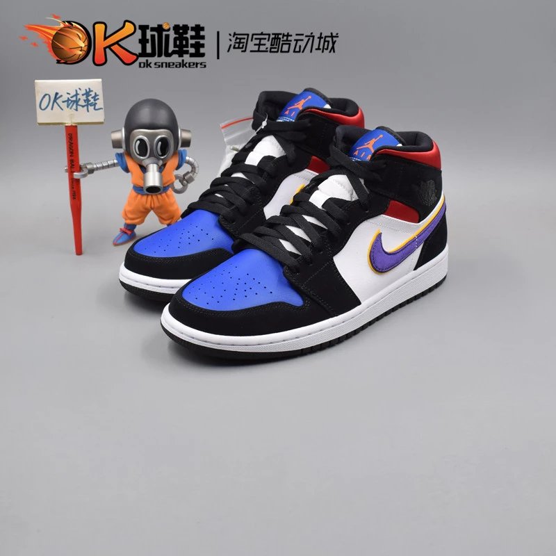 Air Jordan 1 Mid AJ1 湖人 TOP3 红蓝丝绸中帮篮球鞋 852542-005