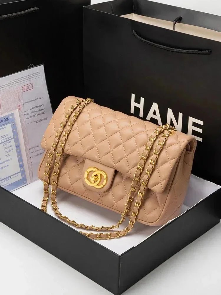 Chanel Shoulder Bags Classic Flap Quilted Chain Bag — Khaki Gold Double-Ring 25