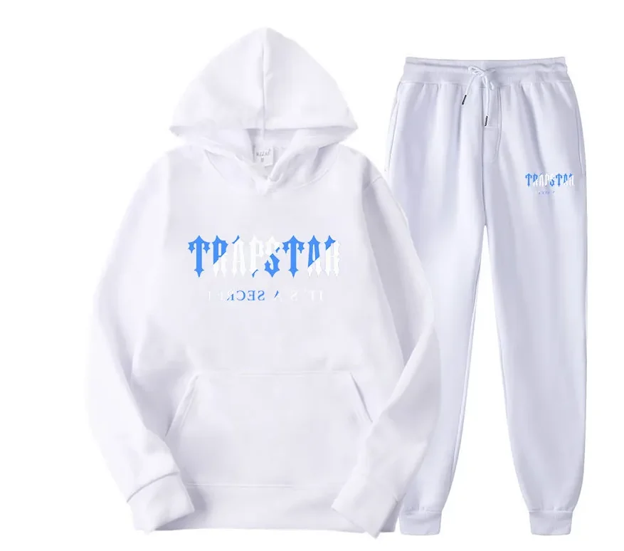 Trapstar White & Blue Gothic Lettering Hoodie & Sweatpants Set