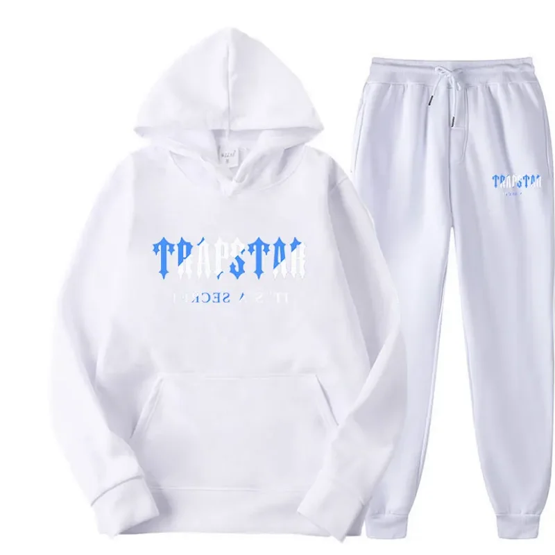 Trapstar White & Blue Gothic Lettering Hoodie & Sweatpants Set - rep Trapstar