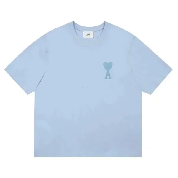 Ami Paris Heart Logo T-Shirt Light Blue - 1