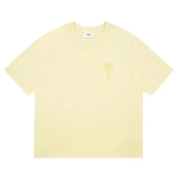 Ami Paris Heart Logo T-Shirt Pale Yellow - 1