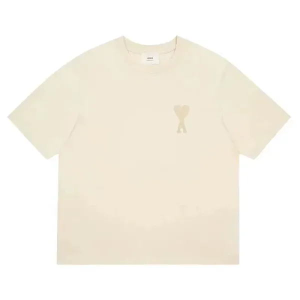 Ami Paris Heart Logo T-Shirt Beige T-Shirt - 1