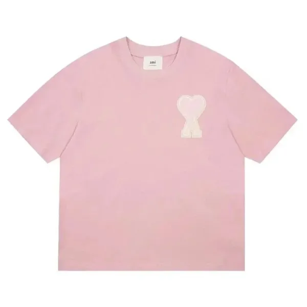 Ami Paris Heart Logo T-Shirt Pink - 1