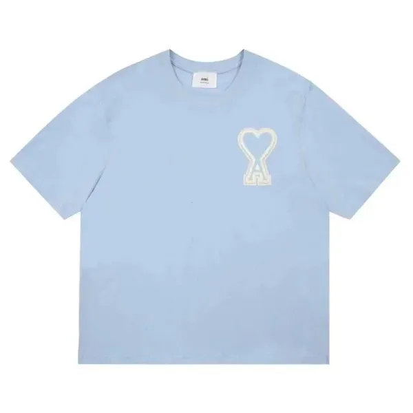 AMI Paris Heart Logo T-Shirt Light Blue - 1