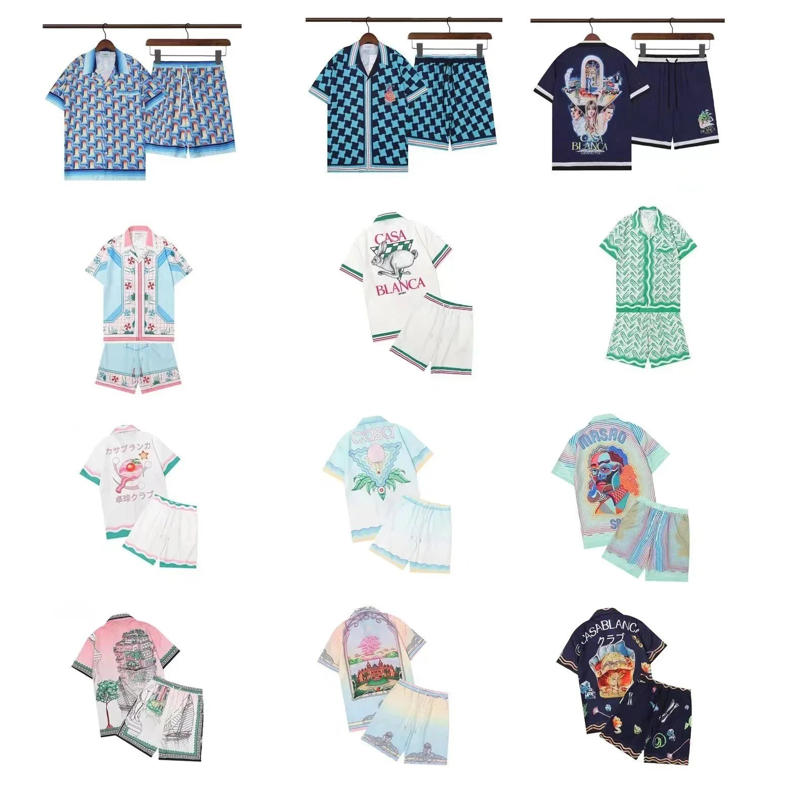 Casablanca Men's Short Sleeve Shirt and Shorts Matching Sets