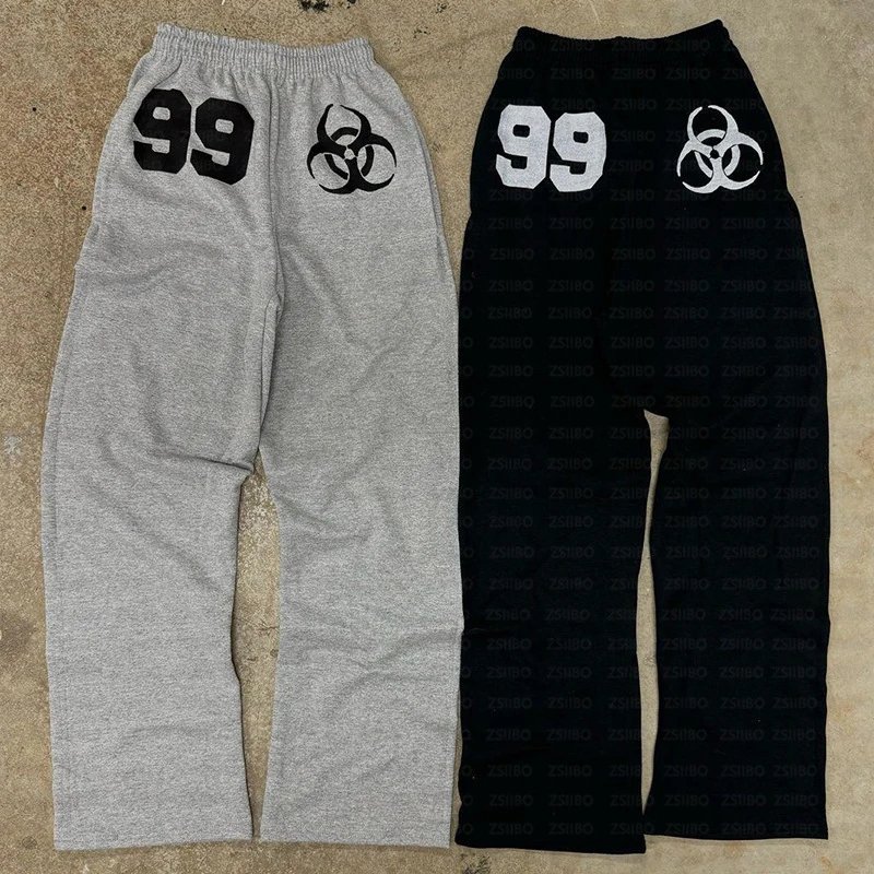 ZSHBO Sweatpants with 99 and Biohazard Graphic Print