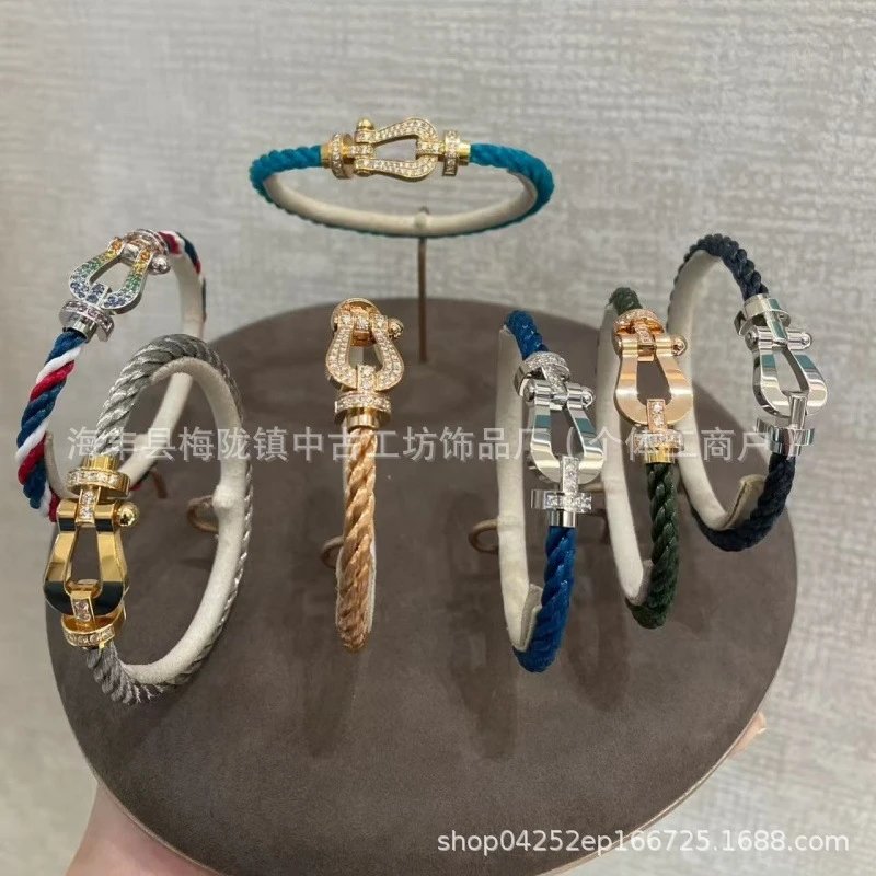 Braided Rope Bracelet with Paved Shackle Clasp