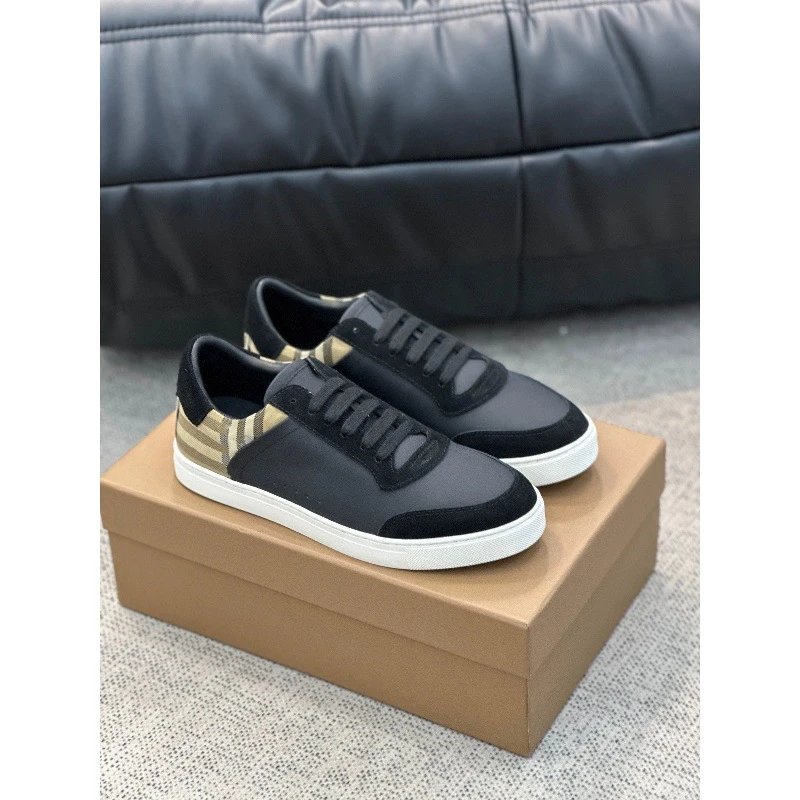 Burberry Larkhall Low-Top Leather and Suede Sneakers with Check Heel