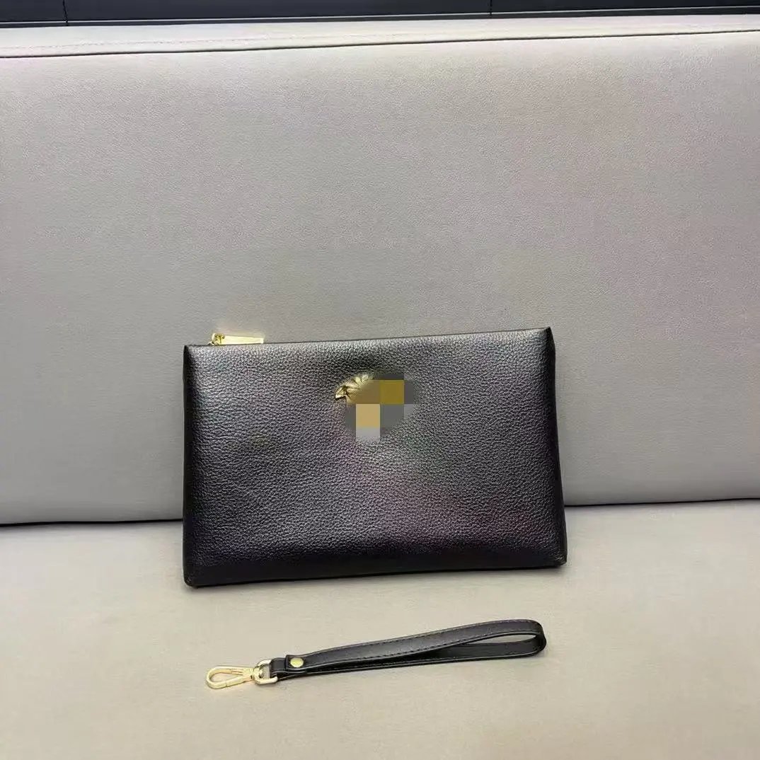 Versace Black Pebbled Leather Medusa Head Zippered Wristlet Clutch