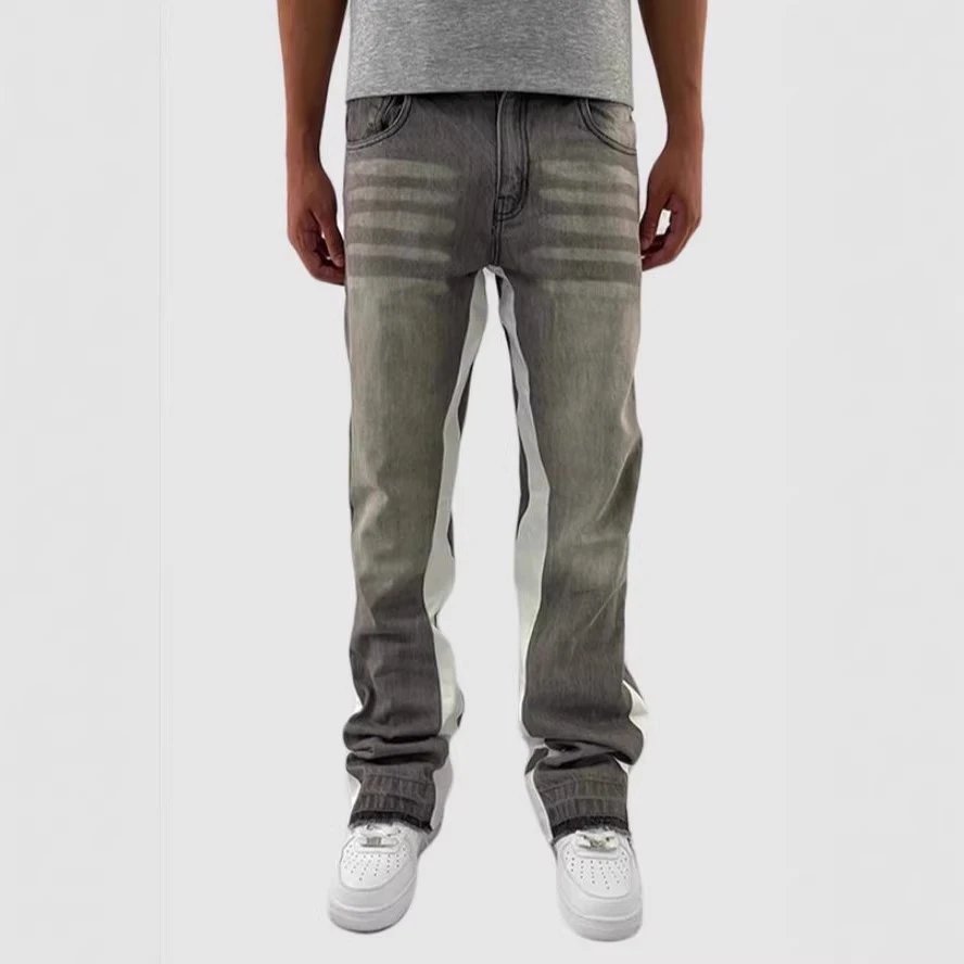 Men's Relaxed Fit Denim Jeans with Contrast Side Stripe Panels