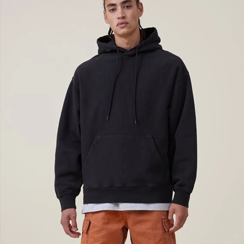 Unisex Solid Color Fleece Lined Pullover Hoodie with Kangaroo Pocket