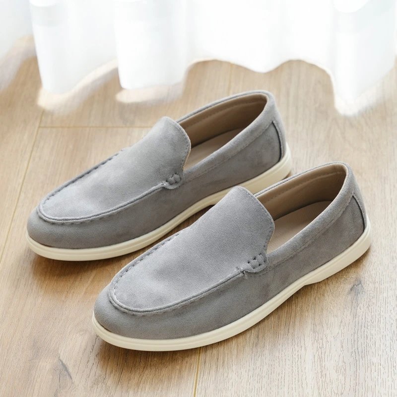 Men's Suede Slip-On Loafer with Moccasin Toe and Rubber Sole