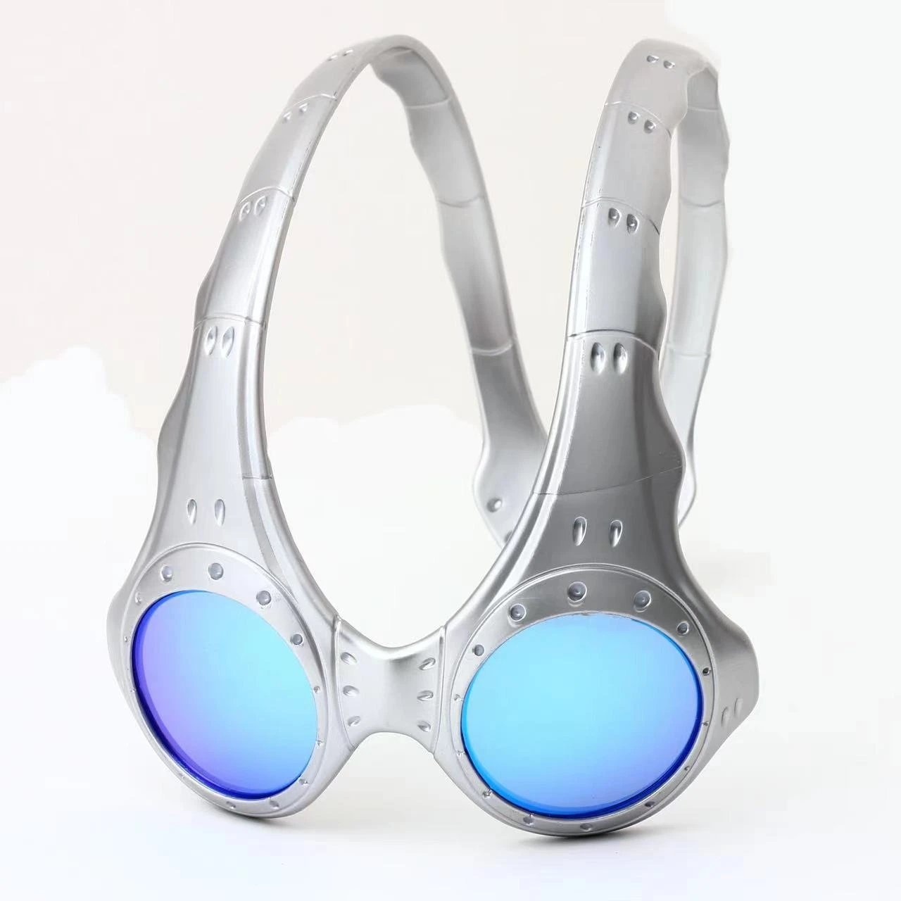 Silver Steampunk Goggles with Round Mirrored Lenses and Rivet Detail