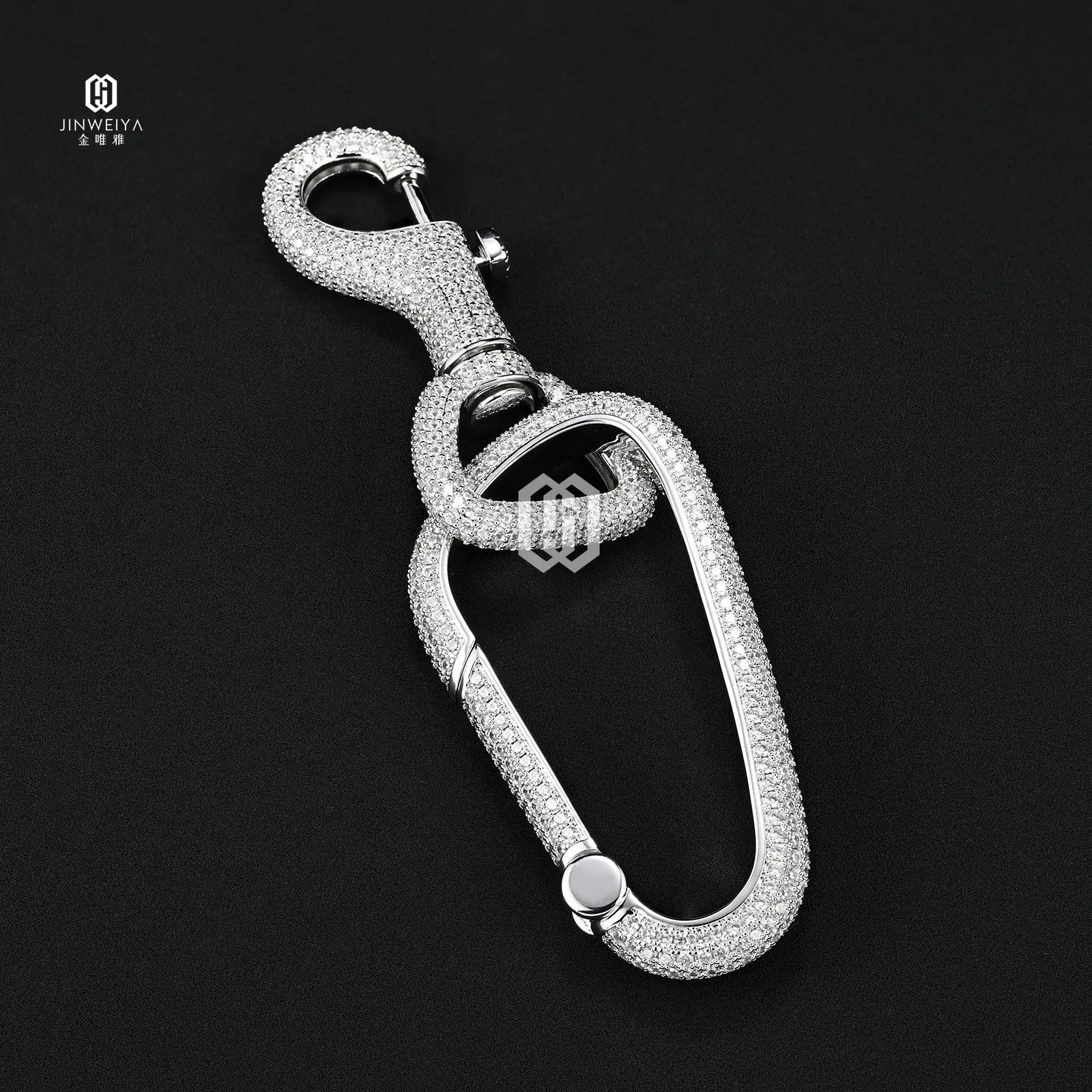 JINWEIYA Silver Tone Paved Crystal Carabiner Keychain with Lobster Clasp