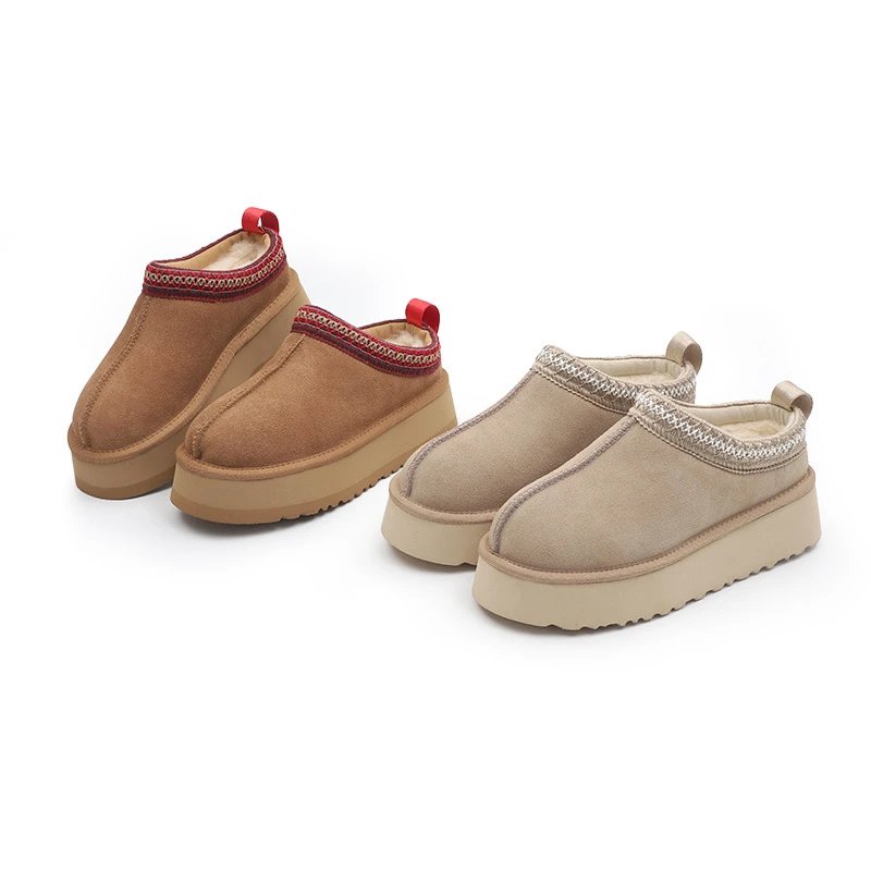 Women's Faux Suede Platform Mule Slip-On With Embroidered Collar Trim