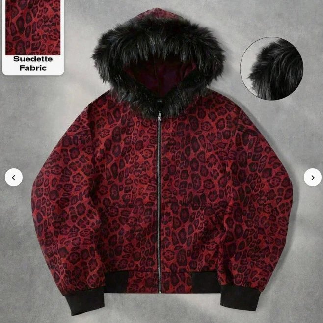 Men's Zip-Up Hoodie with Faux Fur Trim and Graphic Details