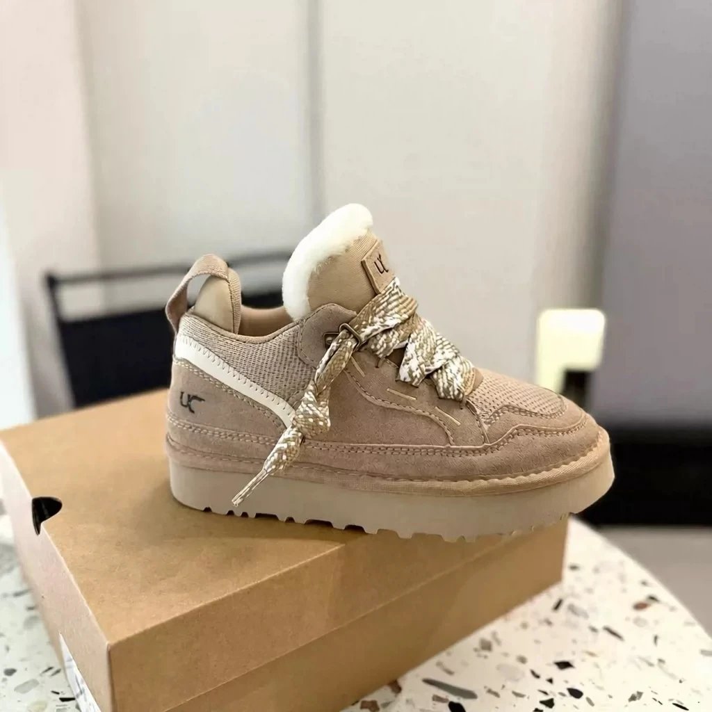 UGG Tasman Shearling Low-Top Sneaker with Metallic Laces