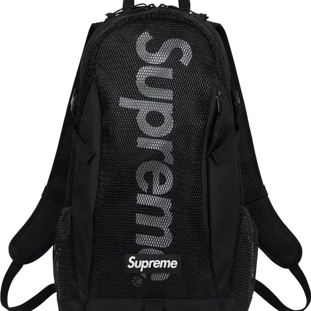Supreme Black Backpack with Large Vertical Logo and Mesh Front Panel