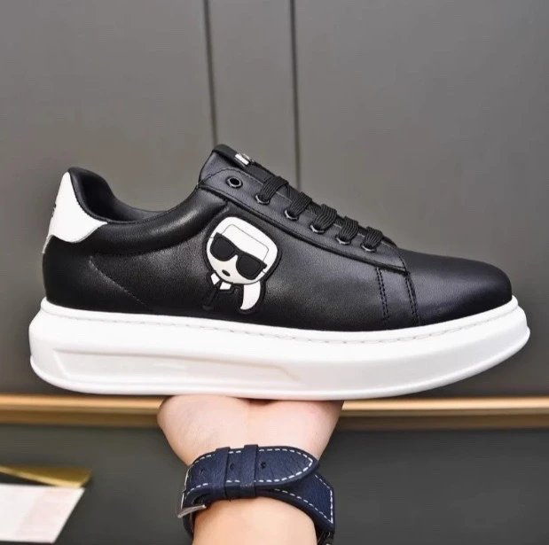 Karl Lagerfeld Leather Platform Sneaker with Icon Patch