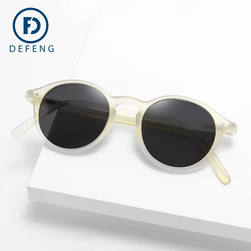 Defeng Round Polarized Sunglasses with Translucent Acetate Frame