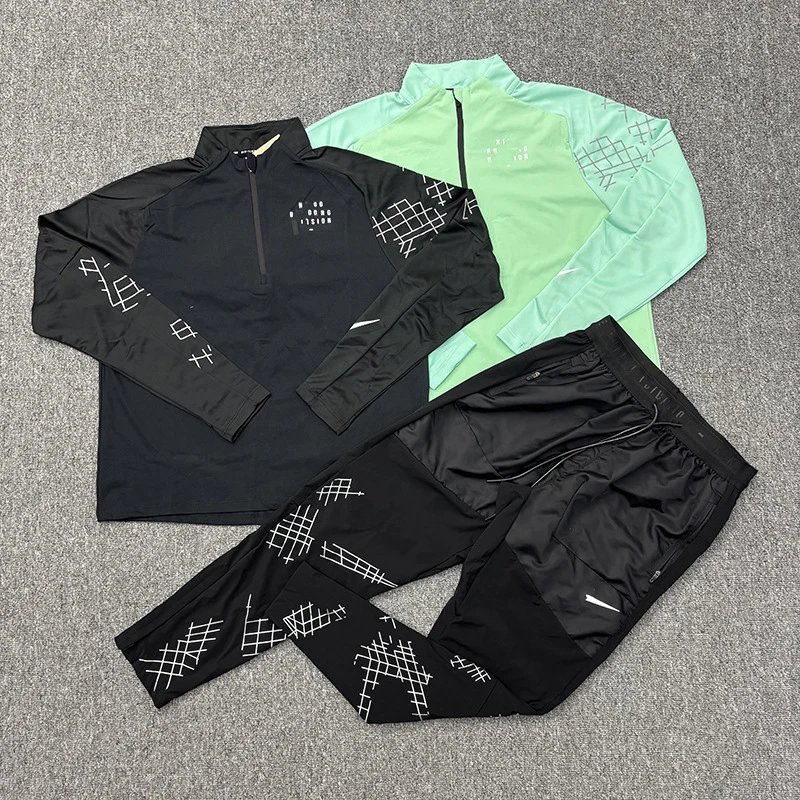 Men's Half-Zip Pullover and Pants Tracksuit Set with Geometric Print