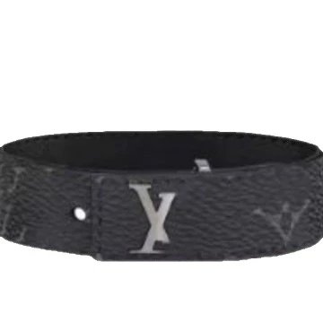 Louis Vuitton Black Monogram Leather Cuff Bracelet with Silver Logo