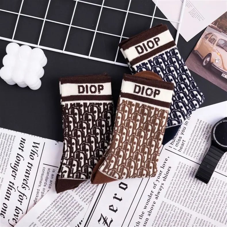 Dior Oblique Print Socks Navy and White - 5