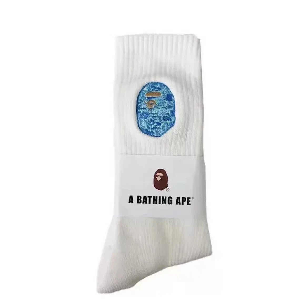 White long socks with blue embroidery SKU image