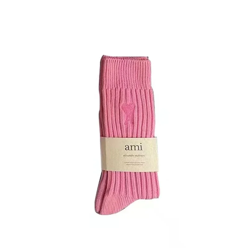 Love solid color Japanese thick line long socks for men and women in autumn and winter mid-calf socks trendy pure cotton pile socks long tube product image